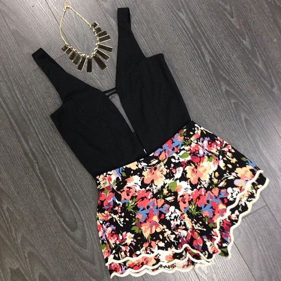 Summer Black Top and Floral Shorts