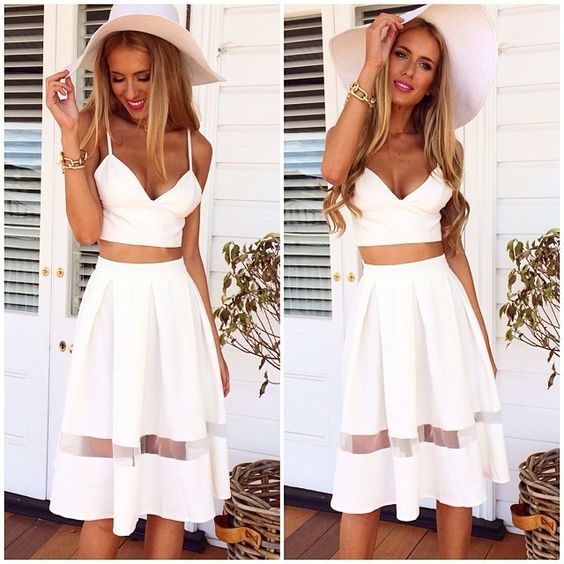 White Crop Top and Sheer Skirt