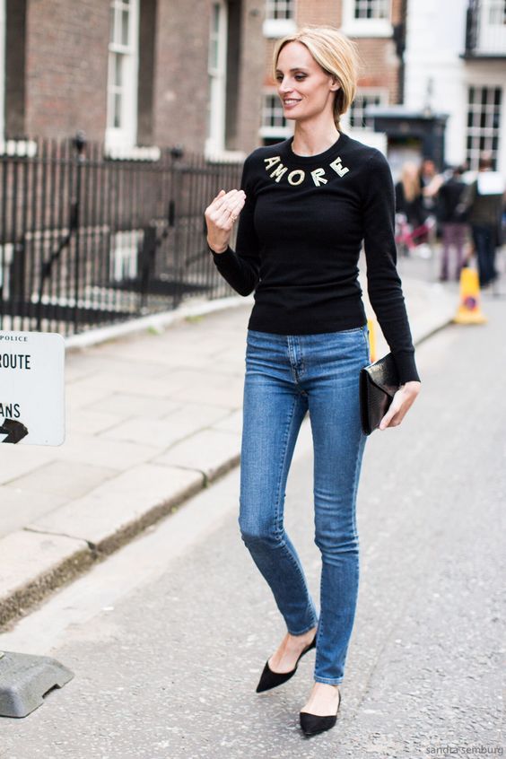 Black Top, Jeans and Black Flats