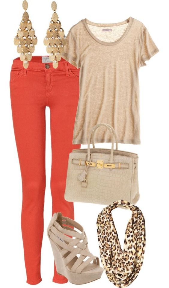 Bright Pants and Nude Wedges