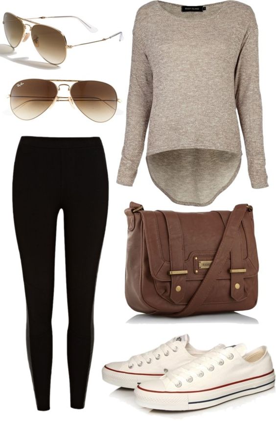 Camel Top and Black Leggings