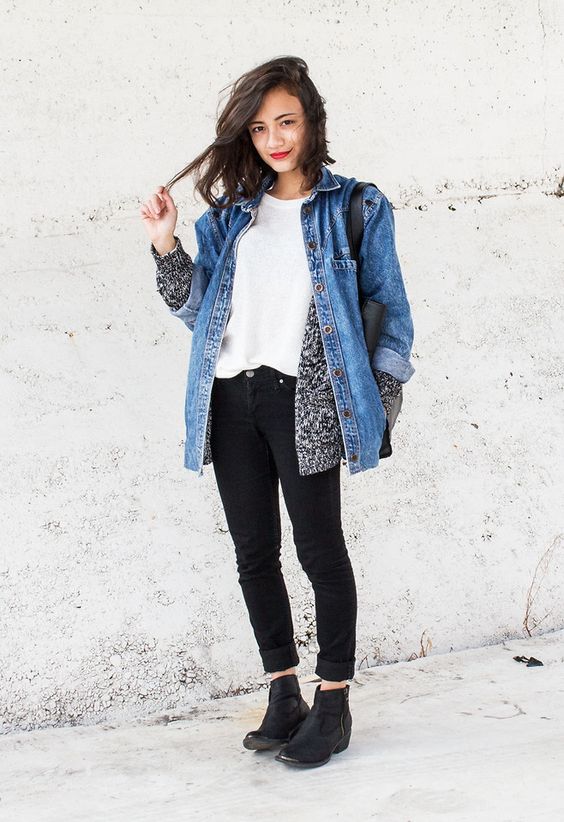 Cardigan and Denim Jacket