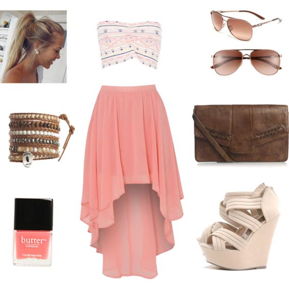 Crop Top, Blush Skirt and White Wedges