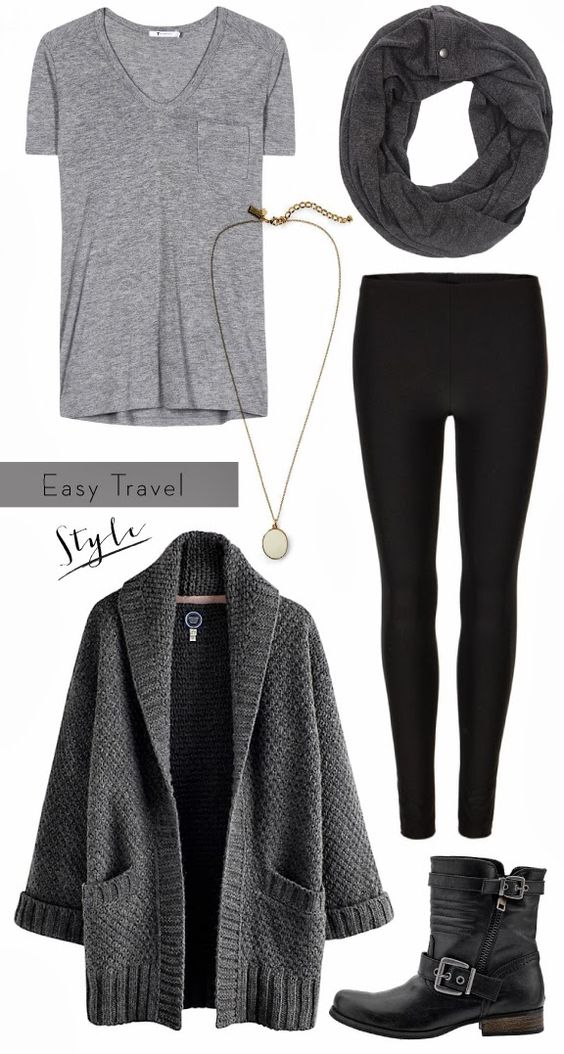 Grey Sweater Coat and Black Leggings