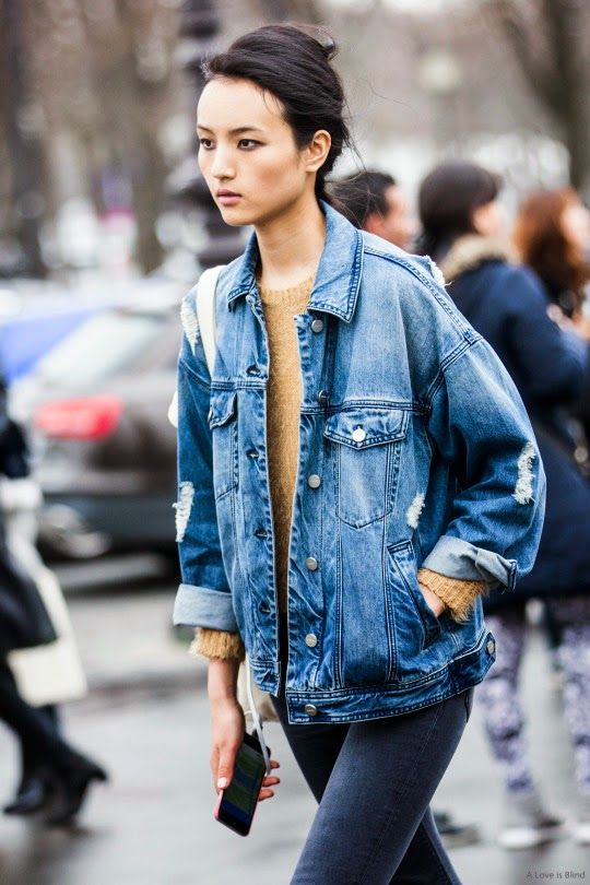 Ripped Denim Jacket and Sweater