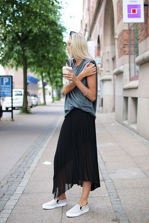 long skirt and trainers
