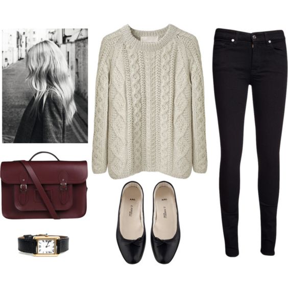 White Sweater, Black Skinnies and Black Flats