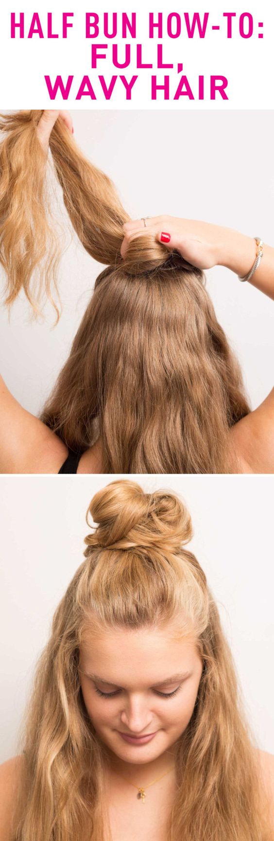 Half Bun for Wavy Hair via