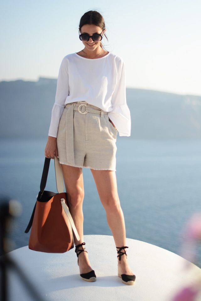 Loose White Top and Rice White Shorts via