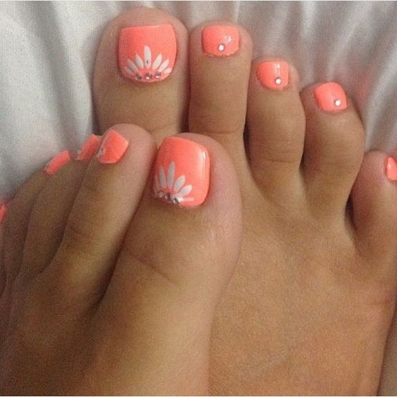 Neon Toe Nails with Gems via
