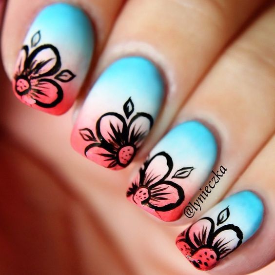 Ombre Floral Nails via