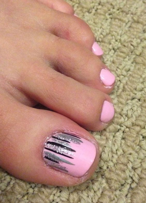 Pink Toe Nails with Stripes via
