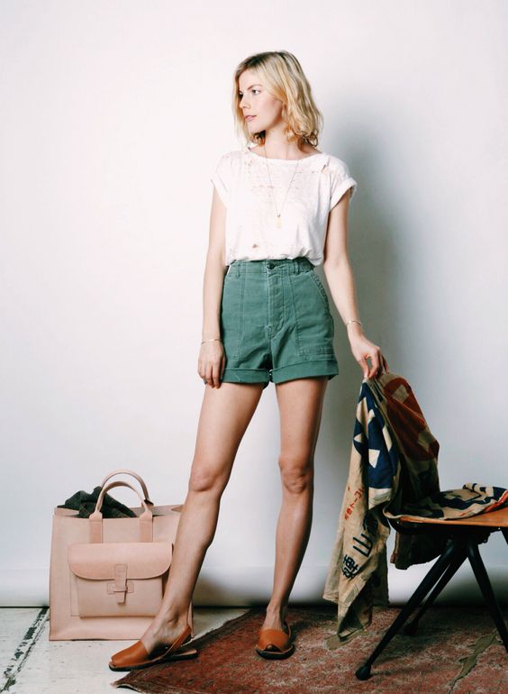 White Top and Green Shorts via