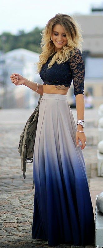 Black Crop Top and Ombre Skirt via