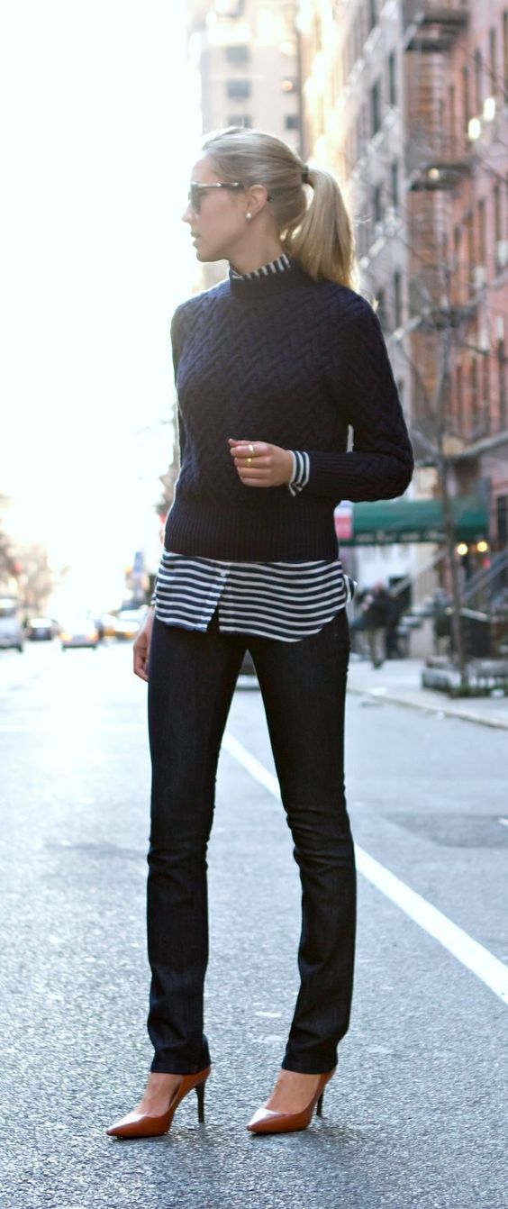 Black Sweater and Striped Shirt via