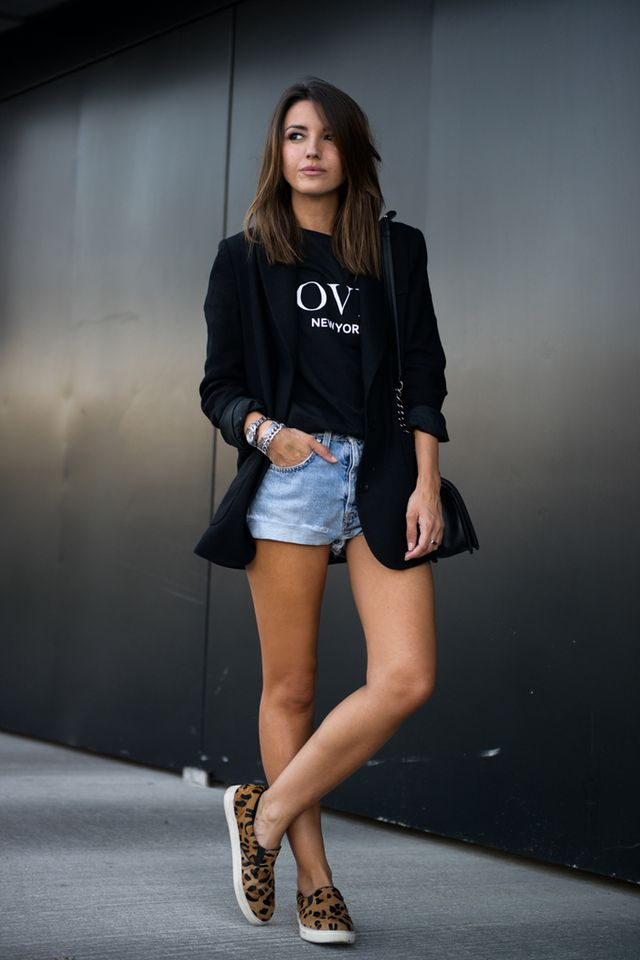Black Top, Rolled Shorts and Blazer via