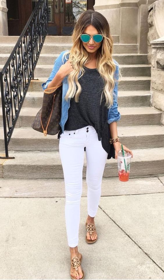 Black Top and White Jeans via