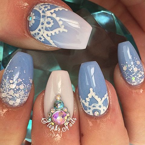 Blue Nails with Gems via