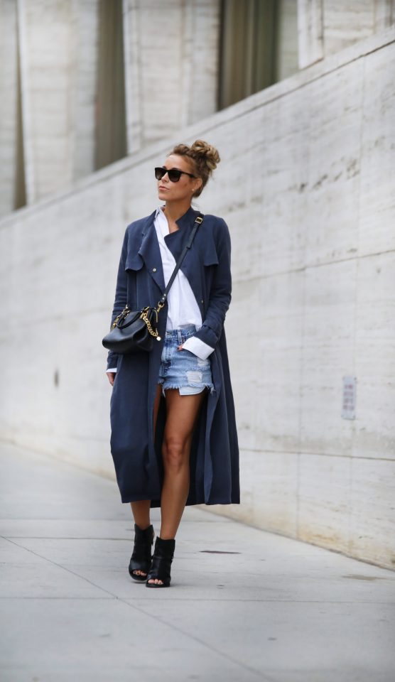 Blue Trench Coat with Shorts via