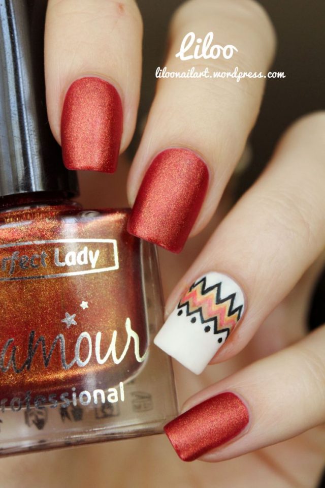 Bright Red Nails with Stylish Patterns via