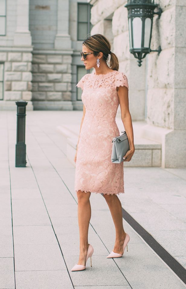 Crochet Pink Dress and Pastel Blue Handbag via