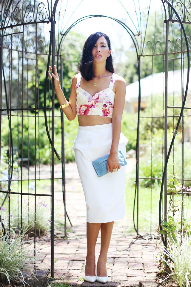 Floral Crop Top and White Skirt via