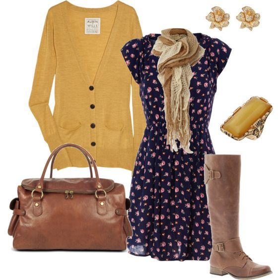 Floral Dress and Yellow Cardigan via