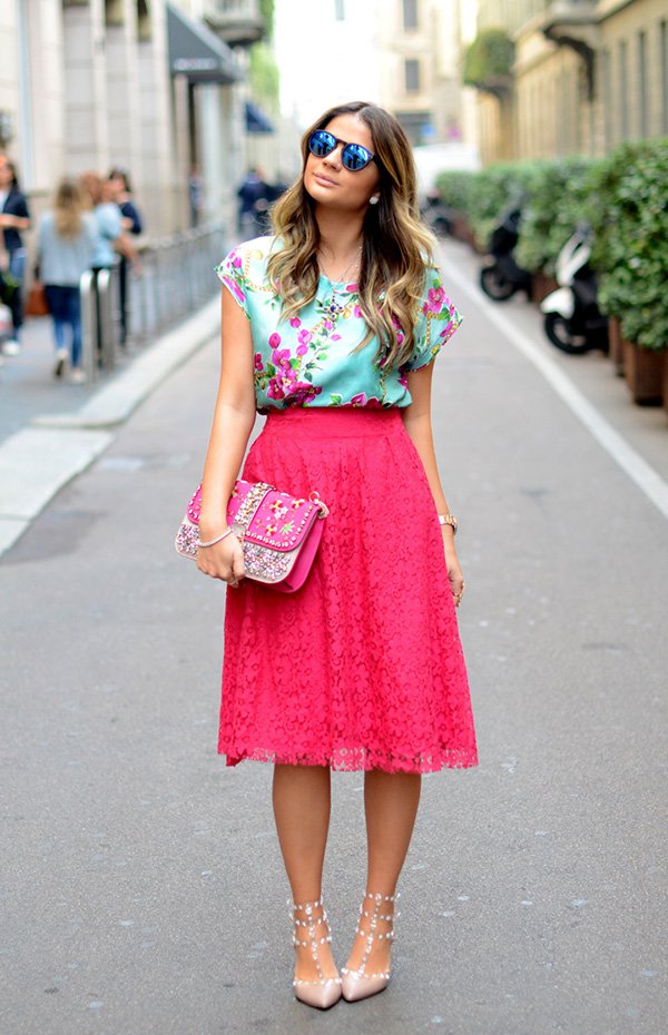 Floral Top and Pink Skirt via