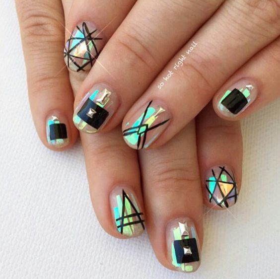 Geometric Nails with Glitter via