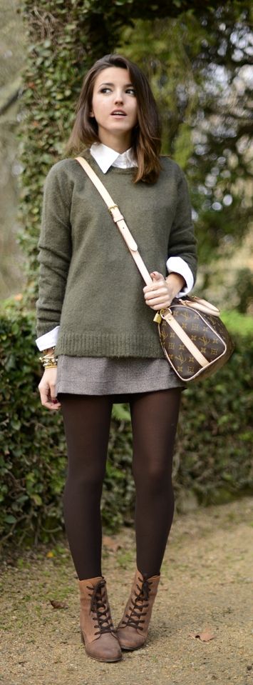 Green Sweater and Collared Shirt via