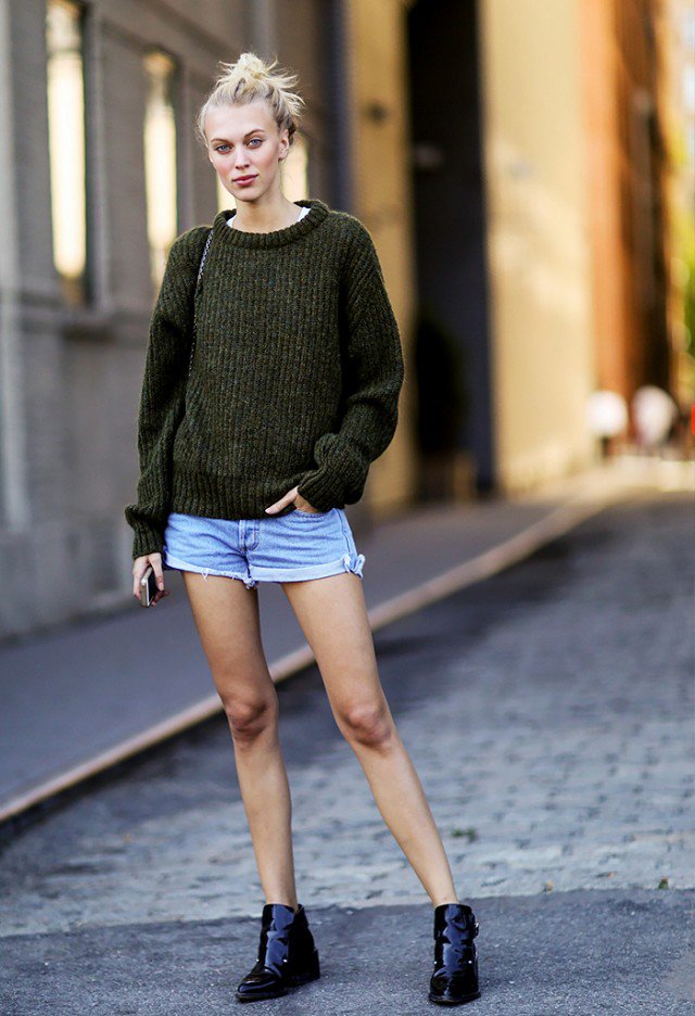 Green Top and Rolled Shorts via
