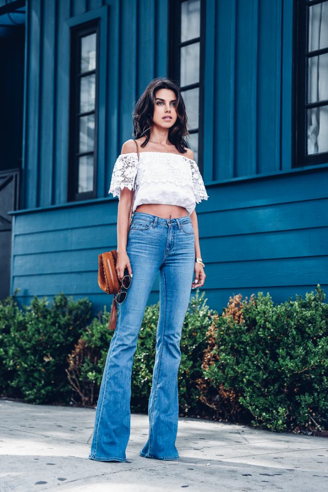 Lace Crop Top and Flare Jeans via