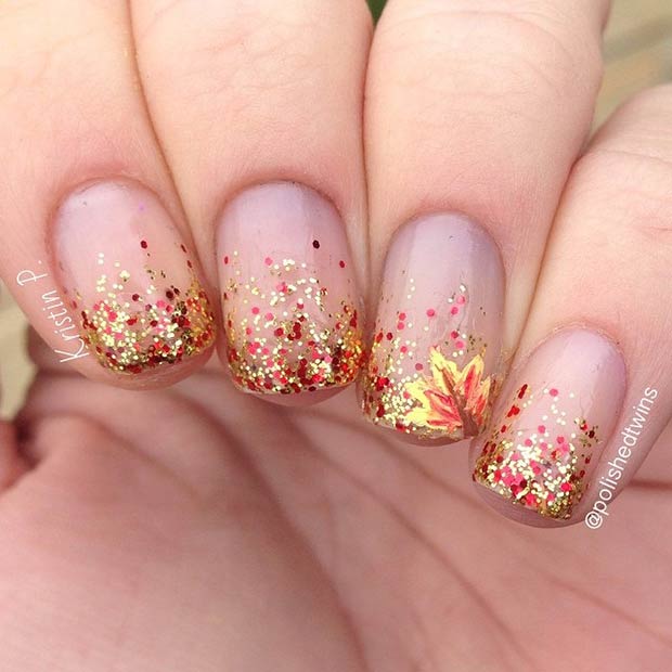 Maple Glitter Nails via