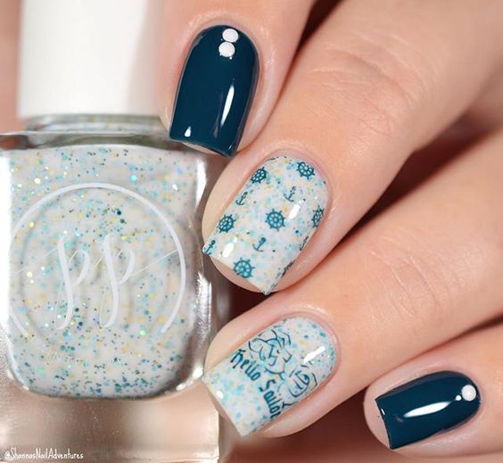 Nautical Nails with Rudder Stamps via