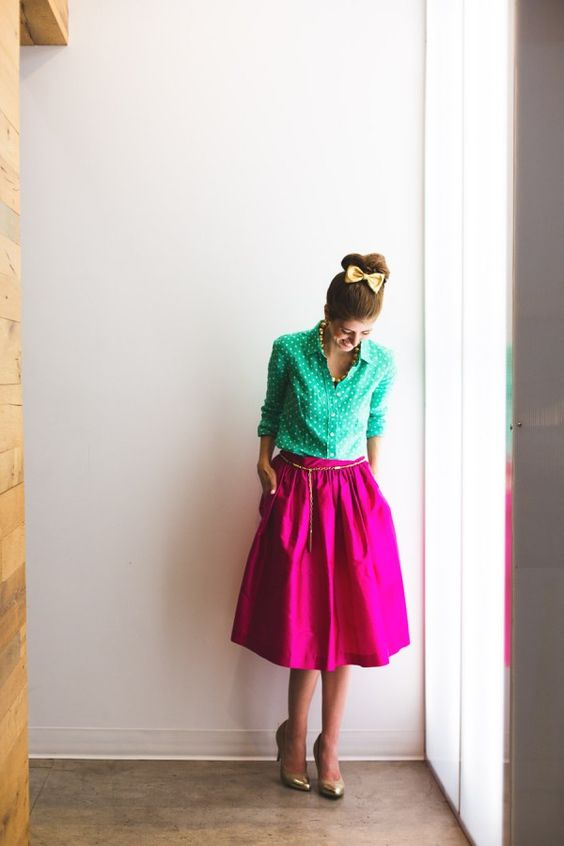 Neon Green Top and Pink Skirt via