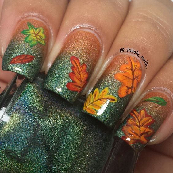 Ombre Nails with Leaves via