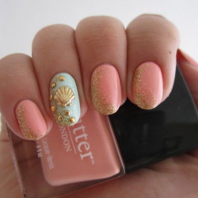 Pink Nails with Golden Sands via