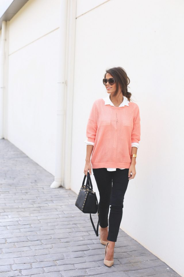 Pink Sweater and White Shirt via