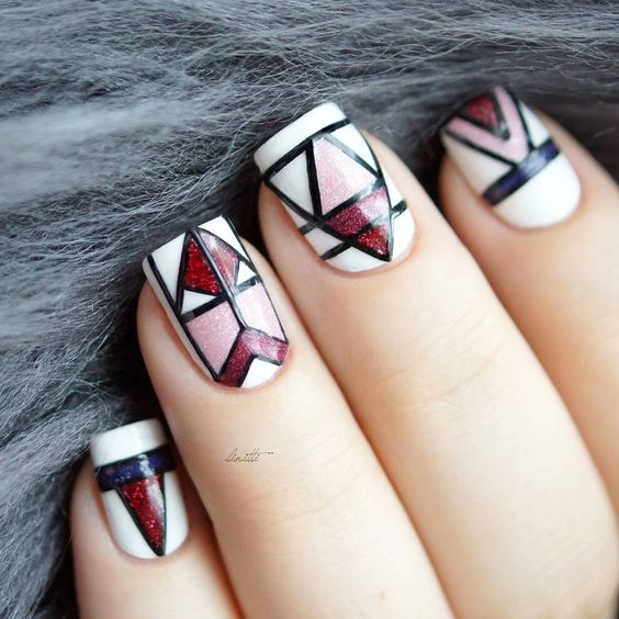 Red, Pink and White Nails via