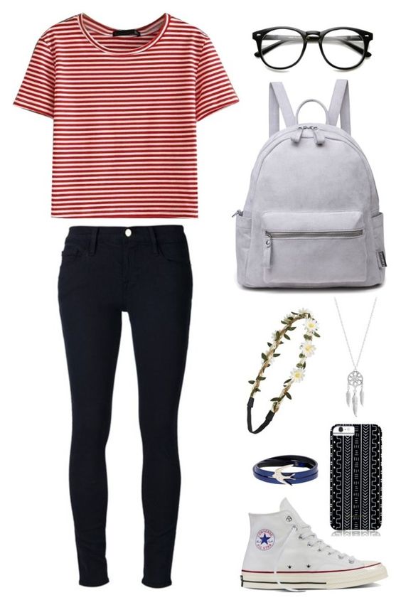 Striped Top, Black Jeans and Converse Shoes via