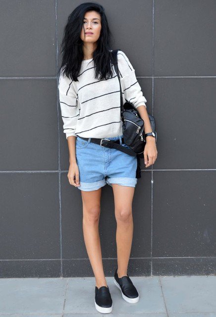 Striped Top and Rolled Shorts via