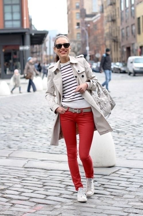 Trench Coat and Red Pants via