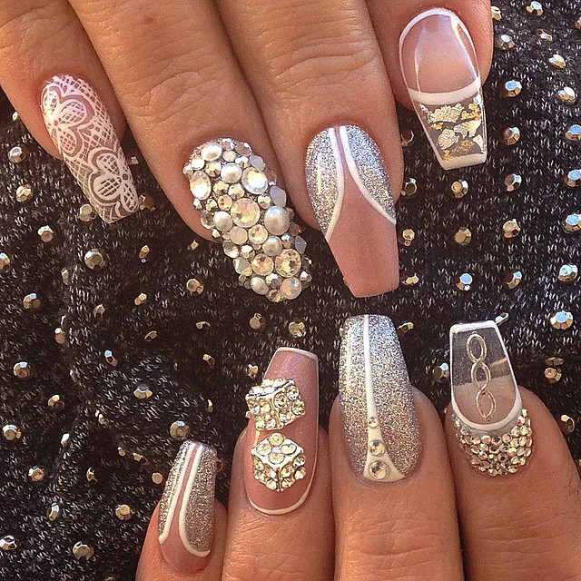 beige-nails-with-gems via