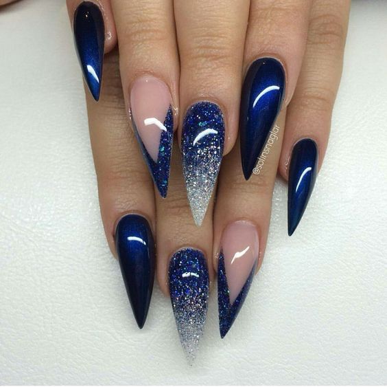 Blue Stiletto Nails via