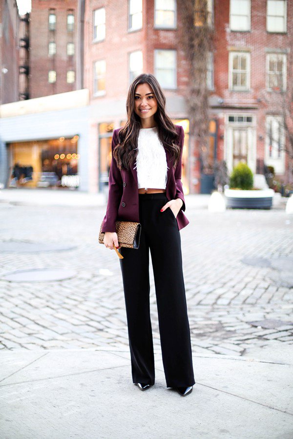 black white and burgundy outfit