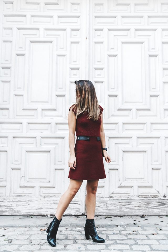 burgundy dress with boots