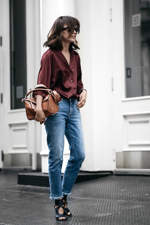 burgundy-shirt-and-denim-jeans via