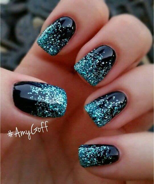 Deep Blue Nails with Bright Glitter via