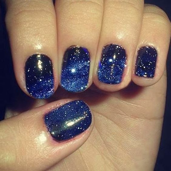 Deep Blue Nails with Glitter via