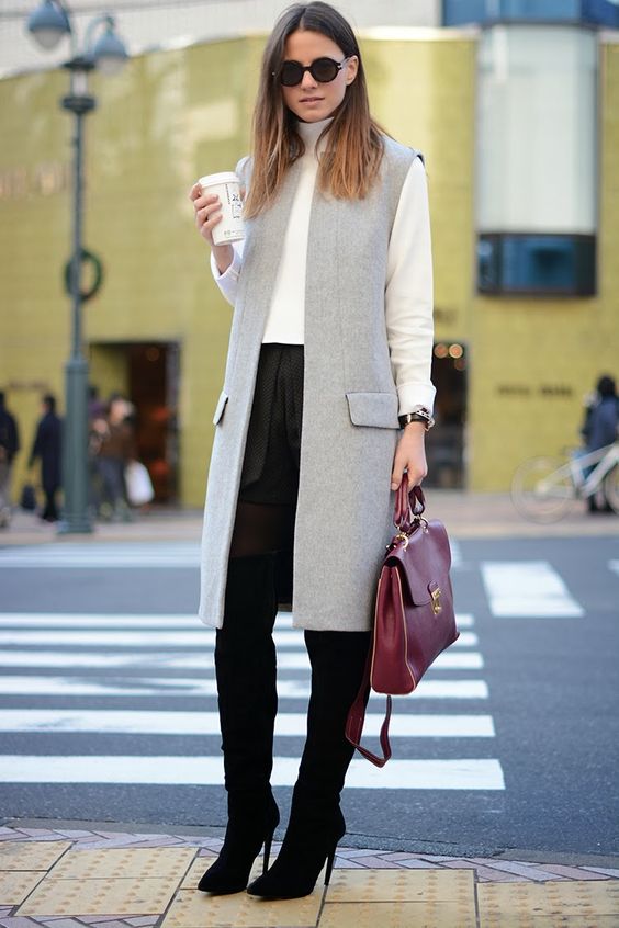 work-outfit-with-long-vest via